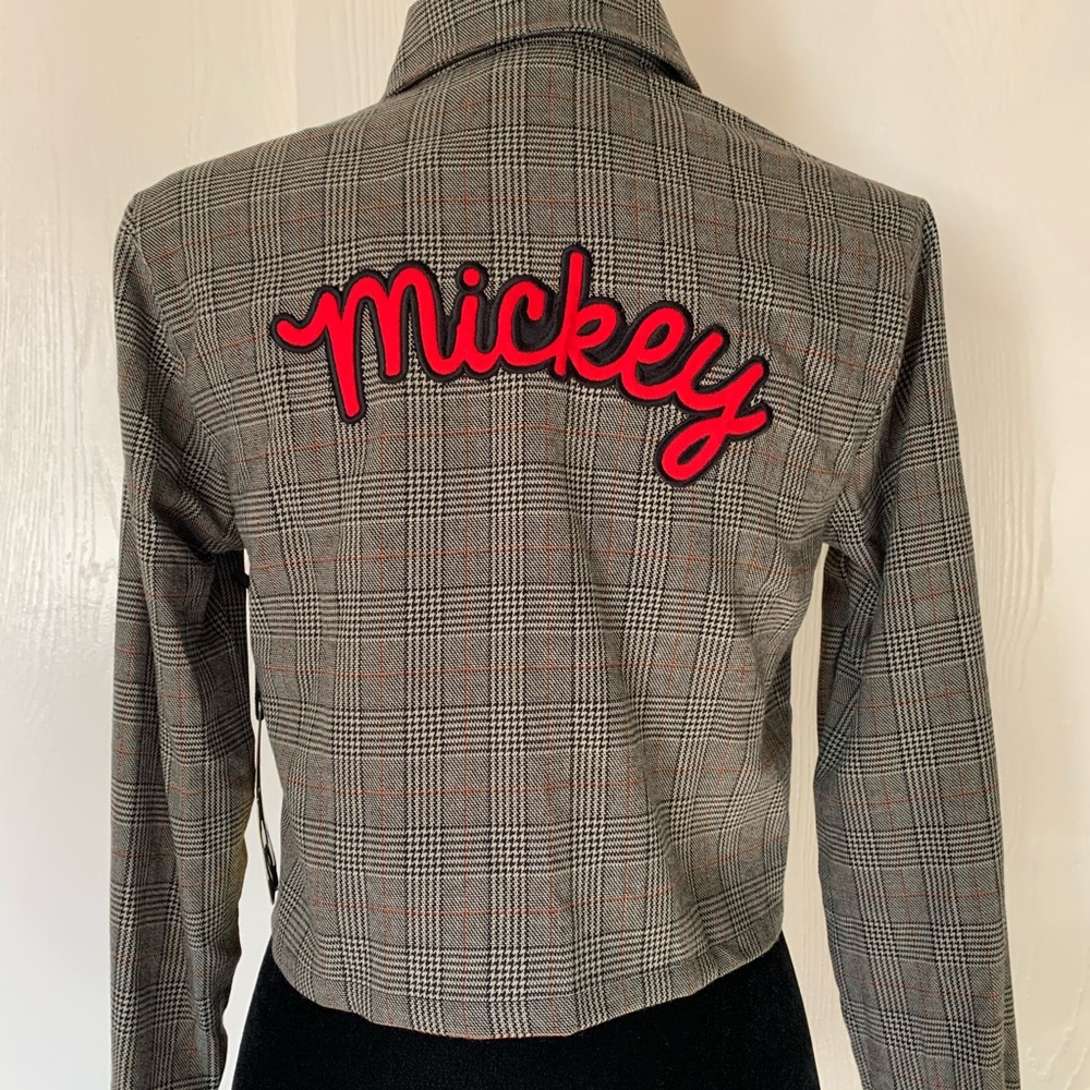 Forever 21 Mickey Mouse Plaid Cropped Jacket